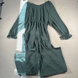 Honeyme Women’s Medium Green Wide Leg Jumpsuit Long Sleeve Elastic Waist Boho Photo 0