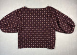 Loft Women Burgundy Floral Medallion Puff Sleeve Textured Blouse Size L Photo 0