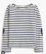 J Crew Top Womens Small‎ Blue Striped Boatneck Top Heart Elbow Patches Nautical Photo 0