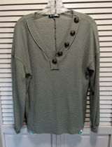 BTFBM Green Thermal Long Puff‎ Sleeve Top Big Buttons Size Medium Crew Soft Photo 0