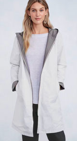 Eileen Fisher cream & gray reversible Hooded Trench Coat Photo 0