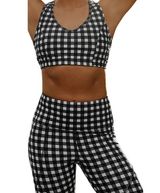 Albion Lift Bra Stride 7/8 Legging Set Gingham Pocket Racerback Black White XS Photo 0