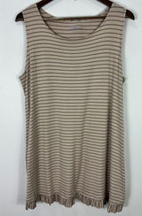 LOGO Layers Tunic Top XL Taupe Stripe Boho‎ Neutral Soft Girl Ruffle Hem Photo 0