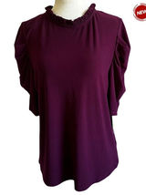 CeCe Women Plum Ruffle Mock Neck Puff Short Sleeve Blouse Top Size L NWT | 0207 Photo 0