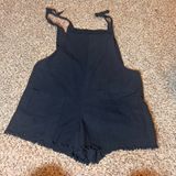 Oh Polly Romper Overalls Black Frayed Hem‎ Tie Strap Pockets Casual S Photo 0