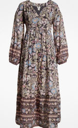 Billabong Long Balloon Sleeve‎ Maxi Dress Fairy Bohemian Floral Peasant Milkmaid Photo 0