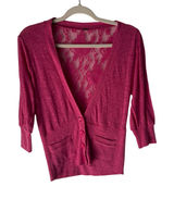 Poof Y2k Pink‎ Cardigan Lace Back Button Down Knit Sweater Top Large Fairy Photo 0