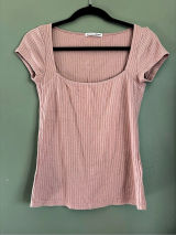 Reformation Jeans Knit Top Ribbed Square Neck Pink Medium Photo 0