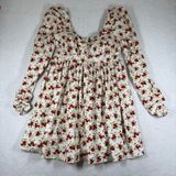 ASOS Design Floral Puff Sleeve Babydoll Mini Dress White Red Rose US 8 NEW Photo 0