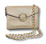Fendi Tortora Gray Leather F Is Fendi Micro Trifold Wallet Chain Card Case Italy Photo 0