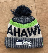National Football League Seattle Seahawks Pom Beanie Hat - Navy, Gray & Neon Green Photo 0