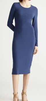 Quince NWT Tencel Rib‎ Knit Long Sleeve Midi Dress in Navy Blue Size Small Photo 0