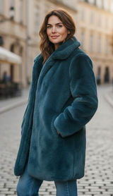 Christian Siriano Faux Fur Coat Teal Blue Womens Sz S Mob‎ Wife Whimsigoth Fairy Photo 0