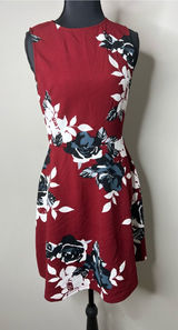 AX Paris Sleeveless Burgundy Floral Fit-and-Flare Dress Size:10 Photo 0