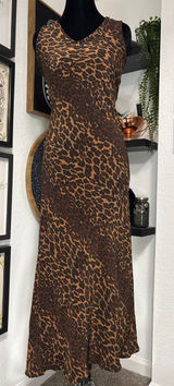 Rare 90s Vintage Betsey Johnson Leopard Print Slip Dress Maxi Bias Cut Size 6 Photo 0