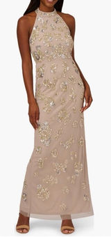 Adrianna Papell Sequin Floral High Neck Column Gown, Size 8, Marble/Mauve, NWT Photo 0