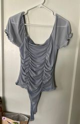 Blue Ruched Bodysuit Size M Photo 0