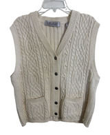 Karen Scott Vtg 90s Neutral Cable Knit Button Sweater Vest Fisherman Cottage Grandpa M Ramie Photo 0