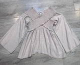 Flawless Women Smocked Off Shoulder Bell Sleeve Top Taupe Mauve Small S Photo 0