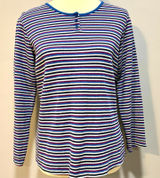 Vintage 90s Basic Editions Striped Ribbed Henley Top Blue Purple Grunge Skater M Photo 0