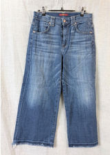 7 For All Mankind Cropped Wide Leg Jeans Women Blue Frayed Hem 28‎ Photo 0