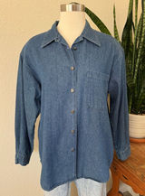 Vintage Denim‎ Shirt 90s Western boho Button Down Floral Detail button medium Photo 0