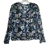 Lucky Brand Navy Floral Print Tassel V Neck Long Sleeve Blouse Women's‎ Small Photo 0