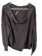Free People Grey Linen Blend Ribbed Off Shoulder Slouchy Knit Top Size Large Photo 0