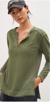 Pilcro Anthropologie Womens Olive Green Split Hem Boho Pullover Tunic Top Size M Photo 0