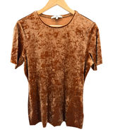 Tibi Crushed Velvet T-Shirt Large L Brown Copper Shimmer Blouse 90s Y2K Grunge Photo 0