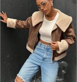 Brown suede turn down jacket Size M Photo 0