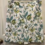 Ann Taylor LOFT Women 4 White Green Teal‎ Floral Linen Blend A-Line Mini Skirt Photo 0