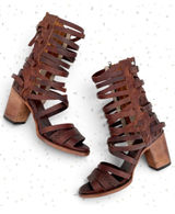Freebird by Steven Makala Cognac Stars Moons Tall Leather Heeled Sandal Size 10 Photo 0