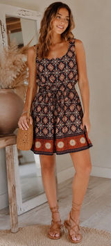 Francesca's Boho Geometric Tie Waist Mini Dress Festival‎ Cottagecore Medium Photo 0