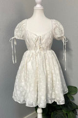 Mable White Floral Poofy Mini Dress Front Tie Puff Sleeves Coquette Y2k Photo 0