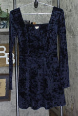 Aeropostale Womens Long Sleeve V-Neck Crushed Velvet Skater Dress Dark Blue M Photo 0
