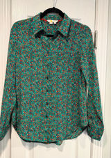 Boden Size 6 Green Floral Button Front Silk Shirt Blouse Green Ditsy Print Photo 0