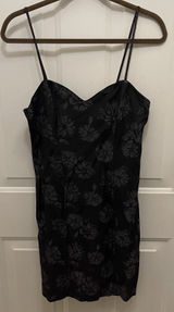 Vtg Chauncey St Slip Mini Dress Women's 7/8 Y2K 90s‎ Black Floral USA Dark Photo 0