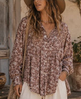 Anthropologie Pilcro L Button Down Pintuck Ditsy Floral Relaxed Top Mauve Pink Photo 0