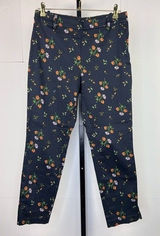 H&M Cigarette Trousers Floral Pants Womens 12 Black Stretch Slim Straight Ankle Photo 0
