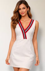 NWT English Factory Anthropologie L Beige Sleeveless Dress Varsity‎ Stripe Retro Photo 0