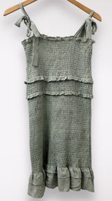 Mable L Light Green‎ Badale Smocked Ruffles Fitted Mini Dress Satin Stretch Photo 0