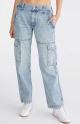 Aeropostale Womens Low Rise Cargo Jeans Light Wash Blue Straight‎ Leg Size S Photo 0