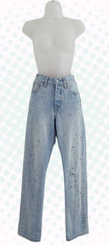 Levi's 501 Light Wash Embellished Rhinestone Silver Stud Jeans Size 25 Photo 0