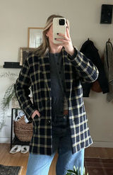 Derek Lam 10 Crosby Plaid Cocoon Coat Women's 4 Navy and Yellow Wool Blend Lined Photo 0