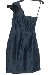NEW Va Et Vien Dress One Shoulder Linen Silk Cottage Dark Academia HOCO Blue 2 Photo 0