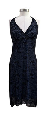Byer California Vintage Y2K Burnout Velvet Halter Dress Black Blue Floral Large Photo 0
