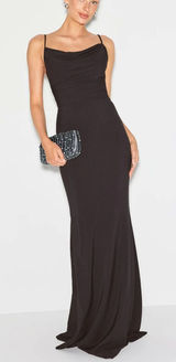 Dress The Population Black Gown MEDIUM Maxi Cowl Mermaid Formal Designer $200 Photo 0