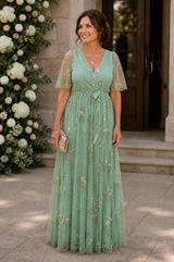 Sage Green floral embroidered special occassion dress Photo 0