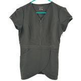 Jaanuu Size Small Short Sleeve Scrub Top Shirt‎ Black Pockets Zip V Neck Fitted Photo 0